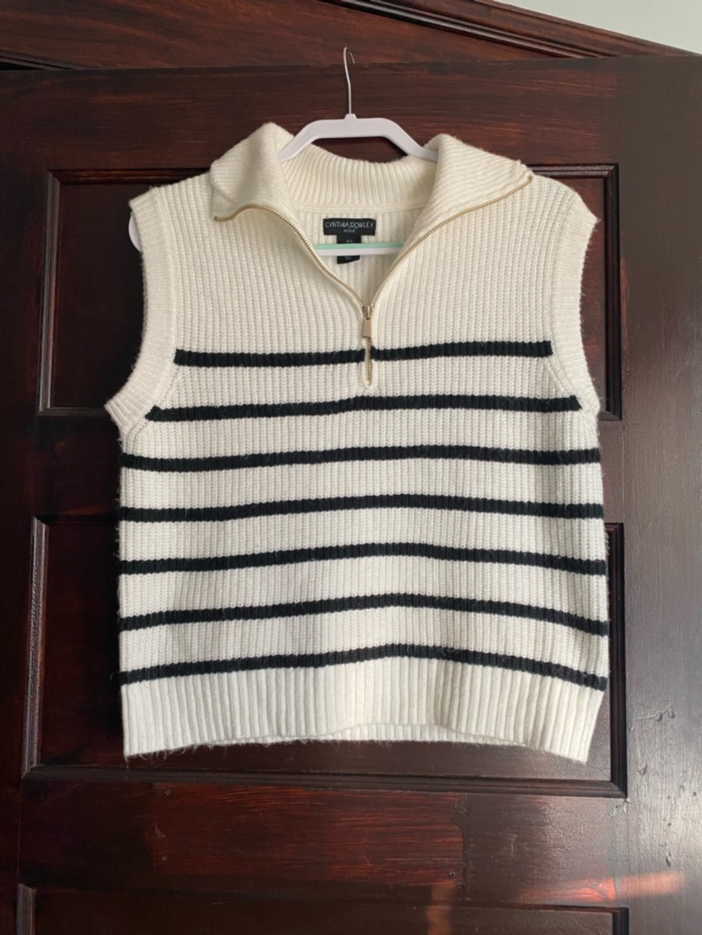 Cynthia Rowley Striped Quarter Zip Sweater Vest - Small